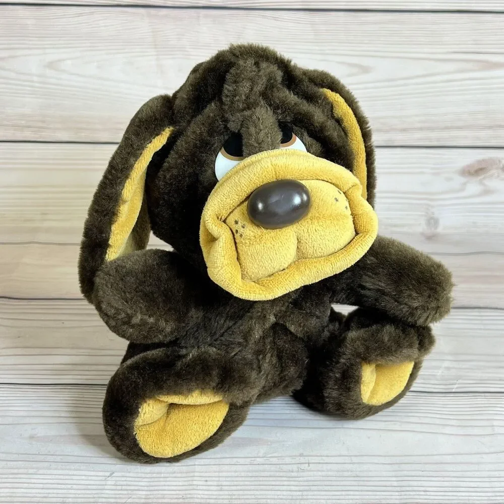 Vintage 70s Puppy Hound Dog Plush Brown 8” Sad Eyes Floppy Ears Stuffed Animal